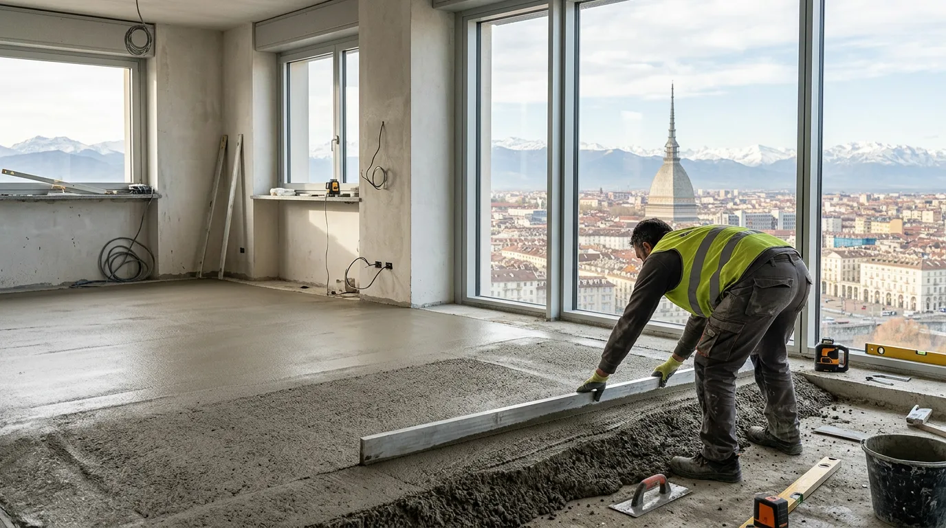 Stesura di un sottofondo alleggerito in cantiere (immagine illustrativa)